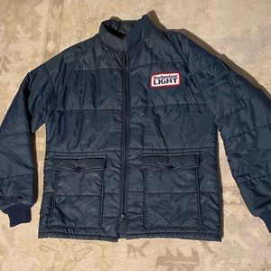 AMAZING true vintage Budweiser Light A&Eagle ski Puffer quilted jacket navy L